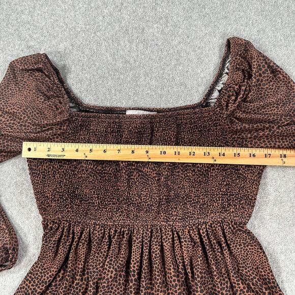 12 Thompson Animal Print Babydoll Blouse Women's Medium Brown Sheer Sleeve Smock - Picture 7 of 9